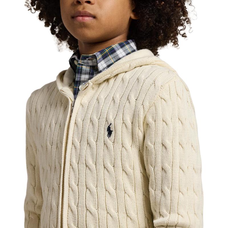 Polo Ralph Lauren Sweater FW24 Solid Color Logo Embroidered Hooded Long Sleeve Kids Sweater Cream CWPOSWEY6820521-101