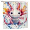 1Pc Axolotl Shower Curtain - Colorful Splashes, 71X71 Inch, Polyester, 12 Hooks, Whimsical Cartoon Design, Hand Wash