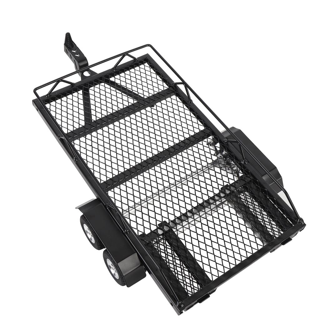 Metal Flatbed Trailer with Hook Hitch Heavy Duty High Stability RC Dual Axles Metal Flatbed Trailer Kit for RC Crawler