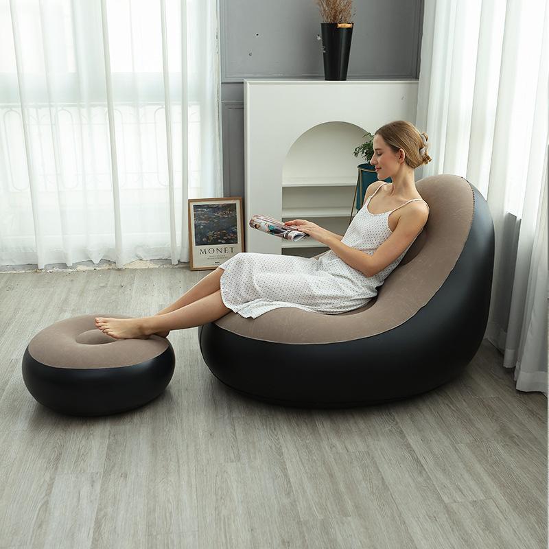 Flocked Inflatable Lazy Sofa with Footstool, Portable Leisure Inflatable Chair for Home