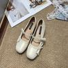 Leather version~ Leather French retro flat-bottomed bow light-mouth single shoes women's new silver Mary Jane evening shoes
