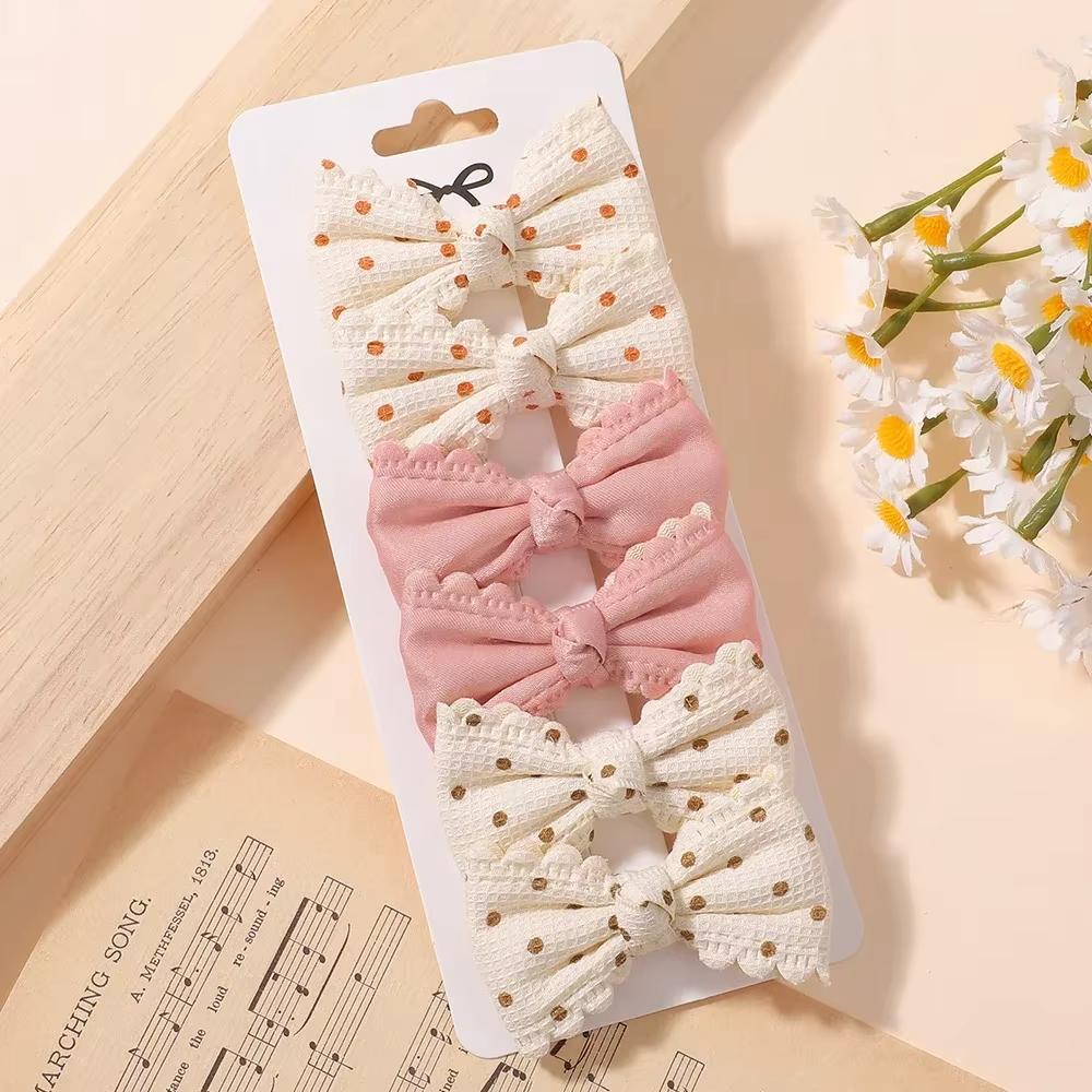 BABY BOWS 2/6Pcs Sweet Floral Print Hair Bow Clips for Girls Fresh Pastoral Cotton Hairgripe Barrettes Headwear Hair Accessories