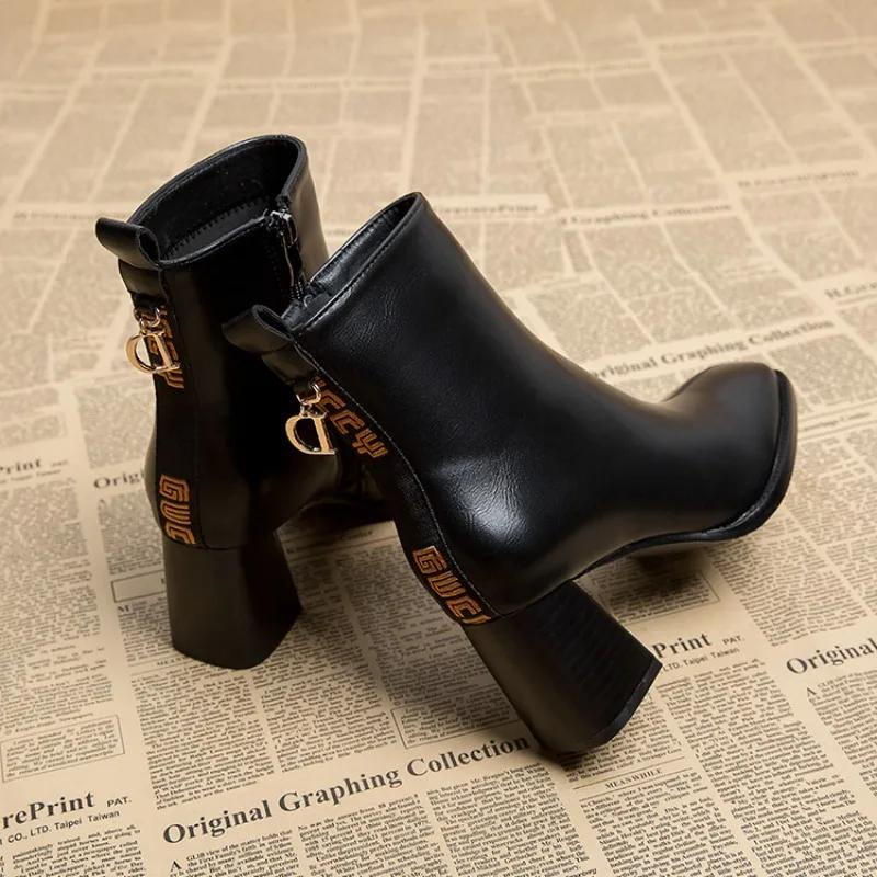 Mode Übergröße Warme Damen Stiefeletten Schwarz Winter 2024 Heiße Mode Bequem und Elegant Herbst Sale Damen Kurze Schuhe