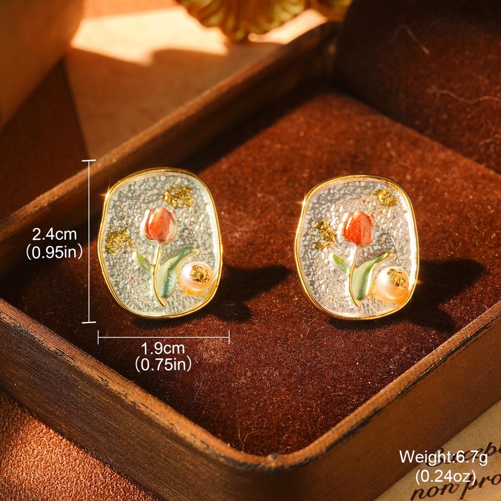 Monet Garden Violet Series Enamel Love Geometric Niche Vintage Premium Earrings Oil Painting Earrings