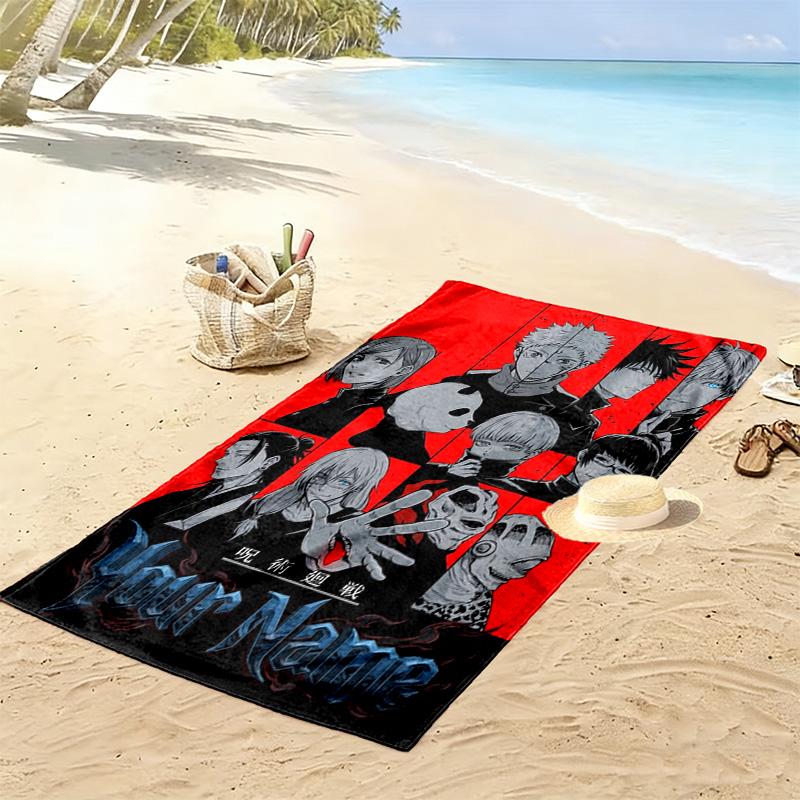 Name Custom Anime Jujutsu Kaisen Print Beach Towel, Large Soft Quick Dry Towel for Beach Camping Swimming