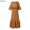 ZANZEA Women Casual Round Neck Short Sleeve Summer Ruffles Long Dress