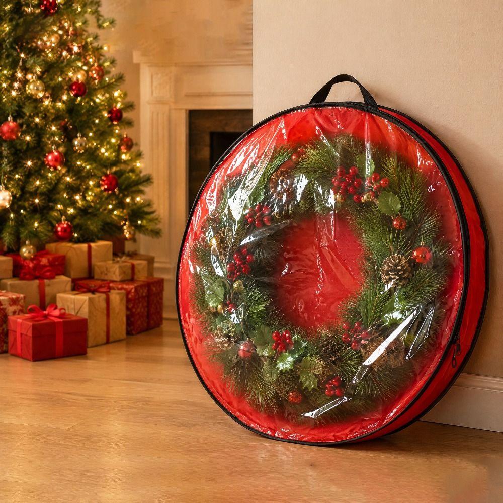 Dust-proof Christmas Wreath Storage Bag Transparent Window Christmas Wreath Container Home