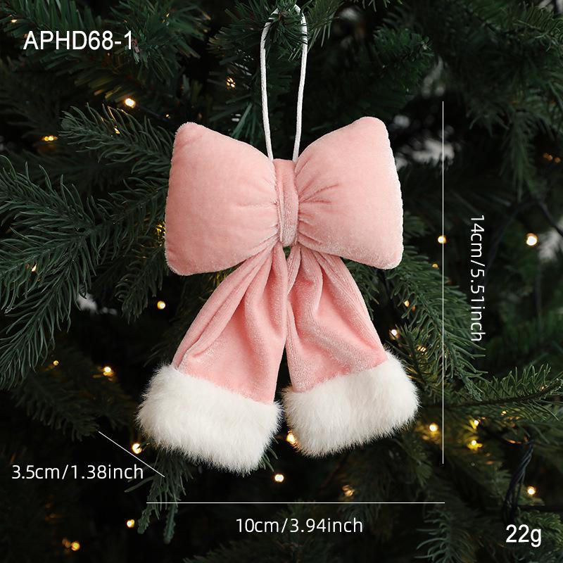 Pink Velvet Christmas Bow Ornament for Tree and Wedding Decoration