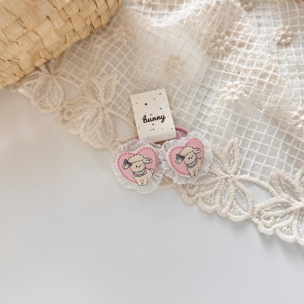 2pcs/set Cartoon Cute Hair Rope Ties Elastic Hair Bands Bowknot Girls Ponytail Holder Rubber Band Kids Hair Accessories Headwear