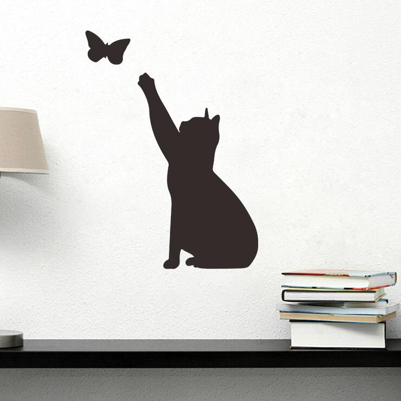 Creative Artistic Solid Color Cat and Butterfly Wall Sticker for Bedroom Entryway Self-Adhesive Removable Decoration