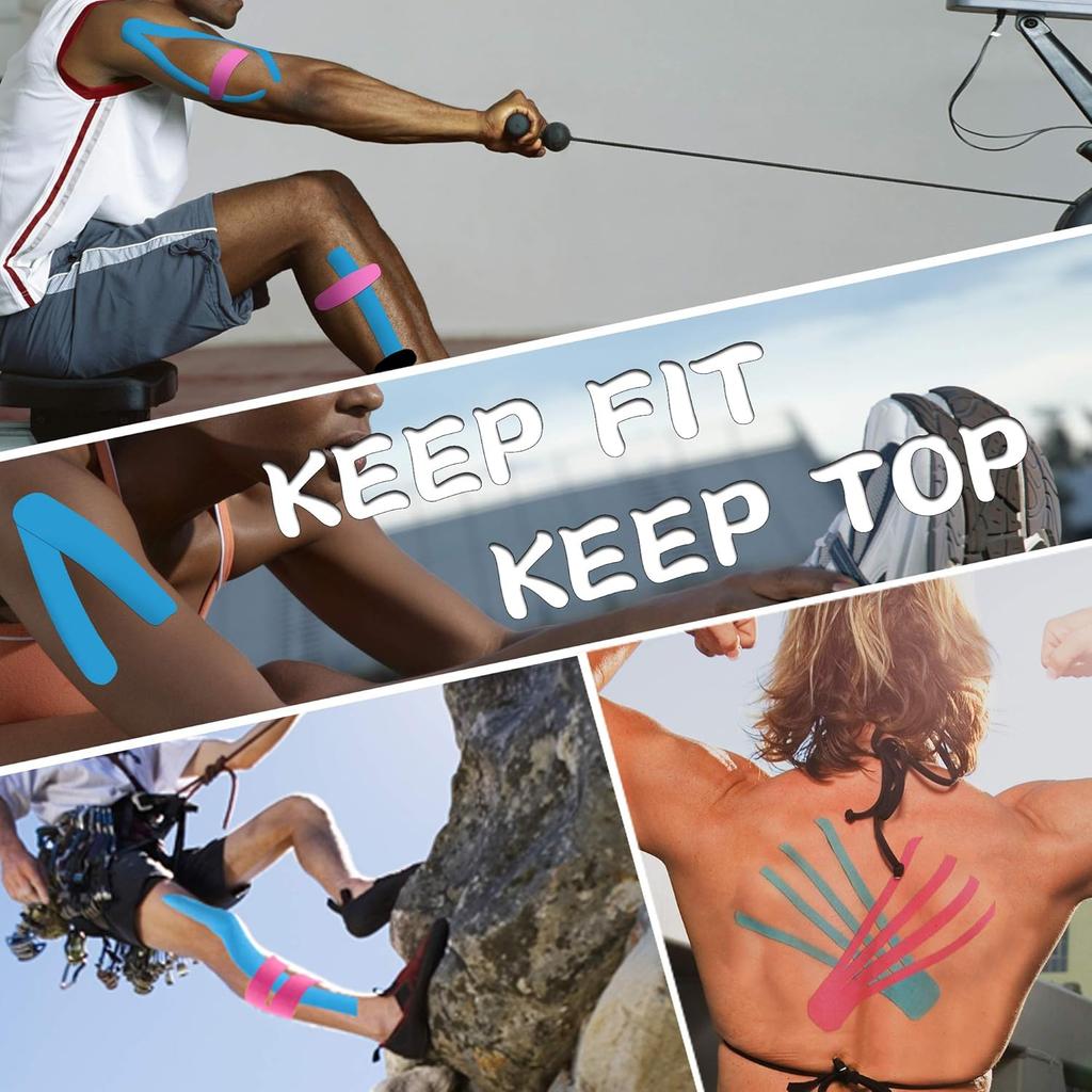 Premium Kinesiology Tape - Original Cotton Elastic, Relief for Muscle/Knee Pain, Strain Recovery, Athletic Fitness Bandages