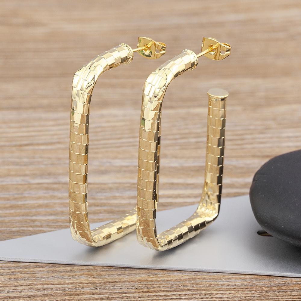 Nidin New Trendy 2 Colors Geometric Hollowed Square Shape Punk Style Earrings Zircon Women Simple Jewelry Party Gift Wholesale