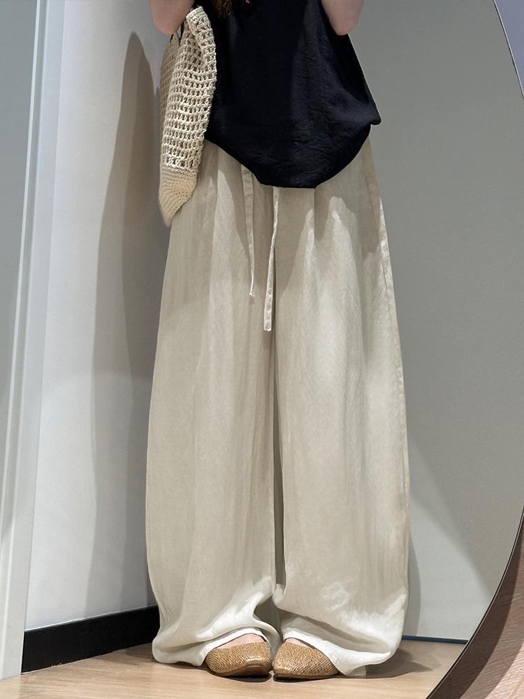 Women's Tencel Linen Wide-Leg Pants - Autumn 2025, Lightweight, Loose Fit, Straight-Leg, Sun Protection Casual Wear.