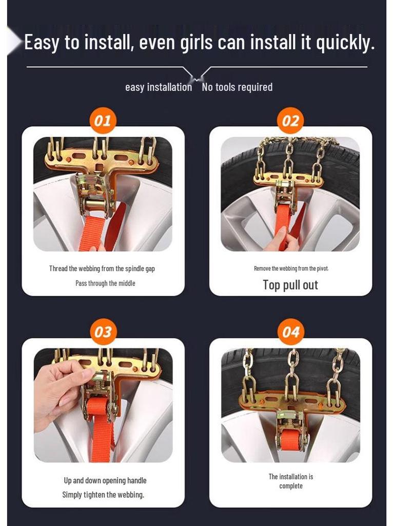 Anti-Skid Tire Chains for 212 T10 Cars & SUVs, No Jack Required, Snow & Off-Road Use, Tire-Friendly, 212 Dedicated