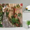 3d Nordic Italy Street Alley Shower Curtain Garden Flowers Scenery Retro Design Cloth Curtains Waterproof Home Bathroom Decor