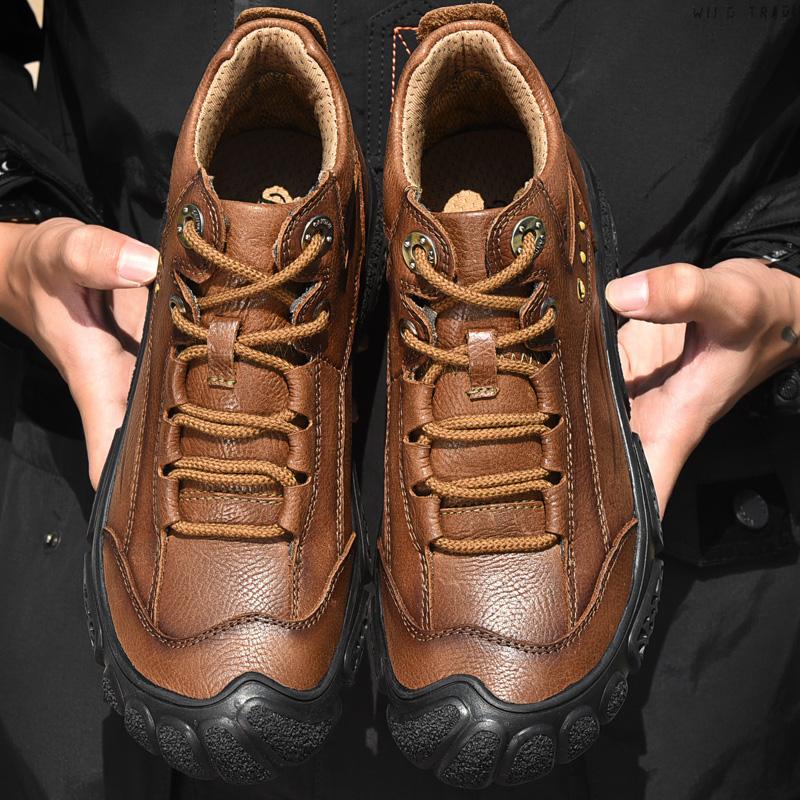 Fashion Golden Sapling Outdoor Men's Boots Genuine Leather Winter Shoes for Men Classics Mountain Trekking Footwear Tactical Ankle Boot
