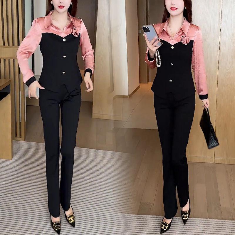 

Spring 2025 Women s Two-Piece Set: Chic Mother’s Temperament Stitching Slimming Shirt & Casual Pants XL (115-125 jin)