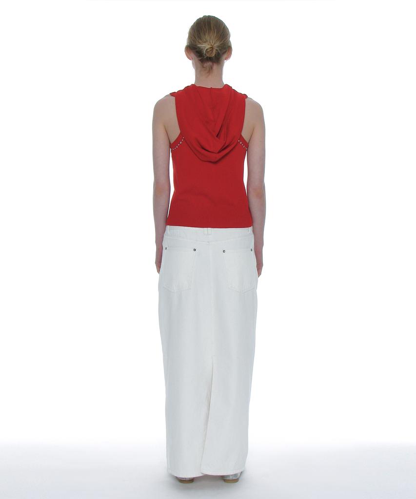 Partimento Woman Studded Denim Maxi Skirt_White