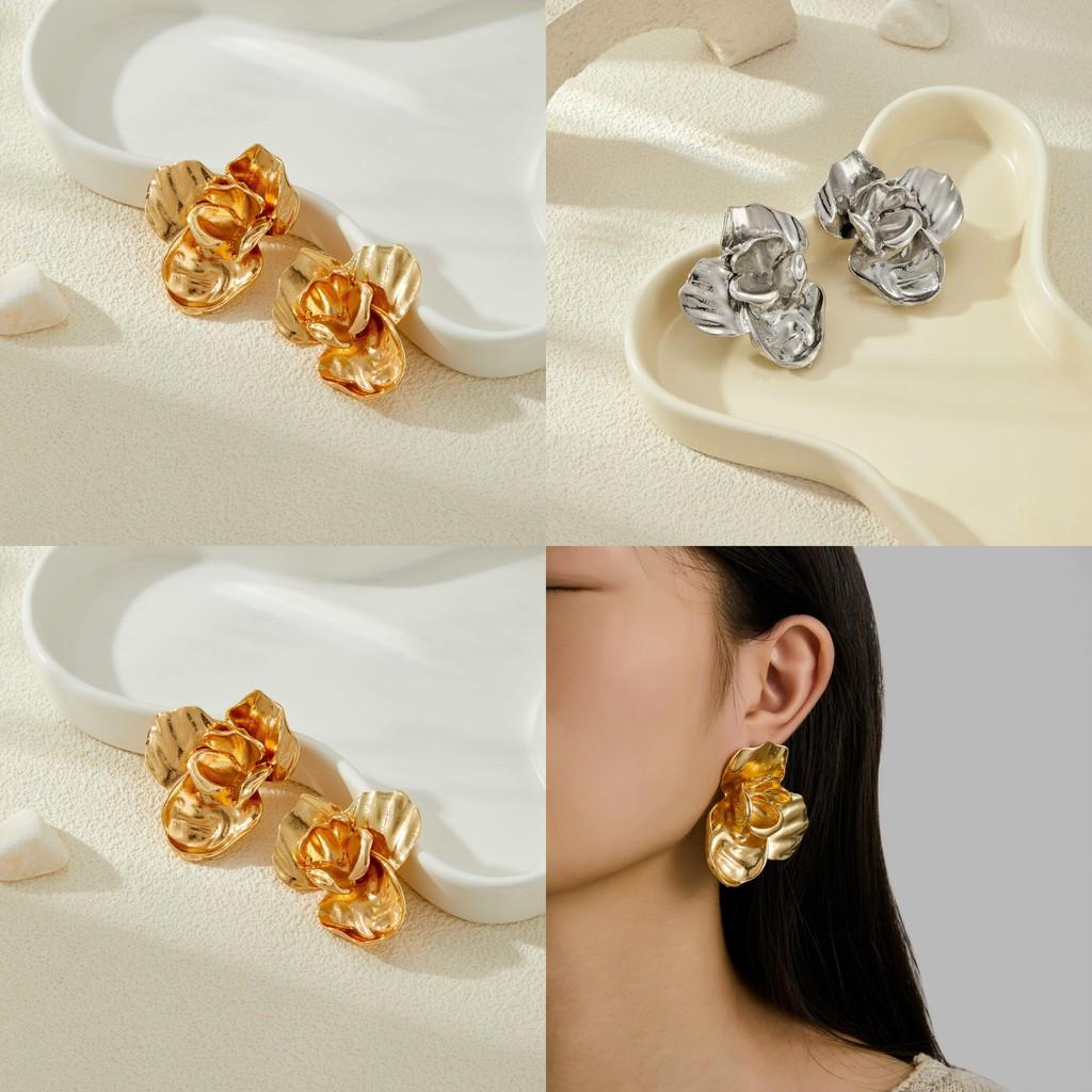 Vintage Elegant Luxury Alloy Floral Earrings With Exquisite Layered Gold Design Women For