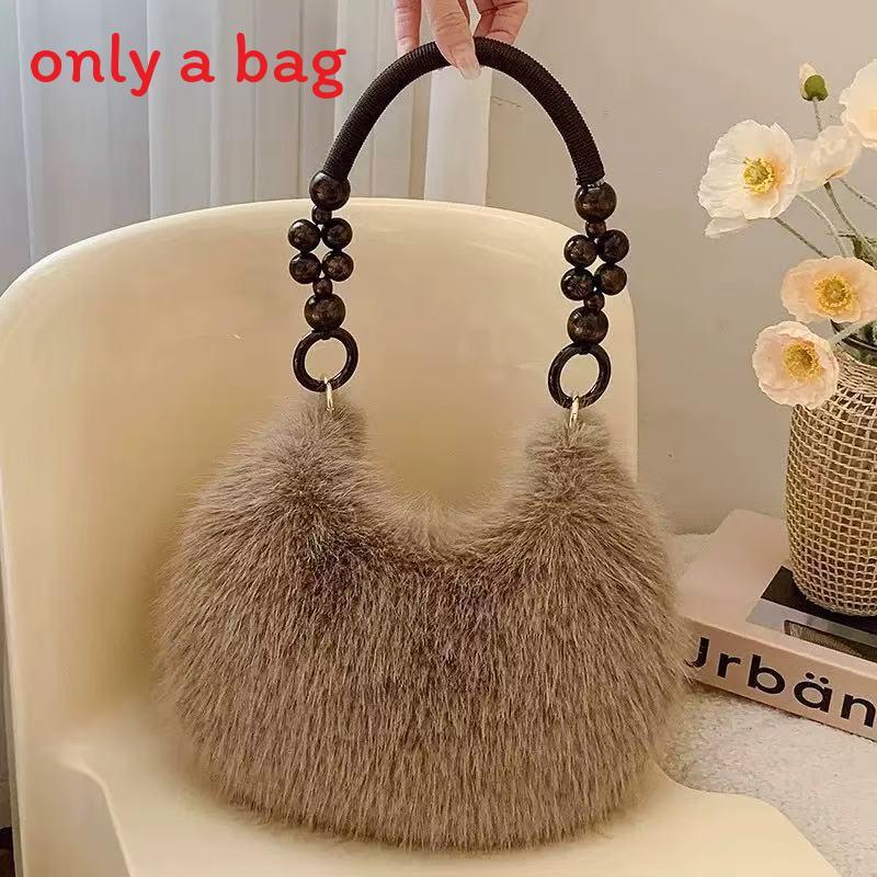 Vintage Plush Handbag With Beaded Details For Daily Casual Womens Fashion