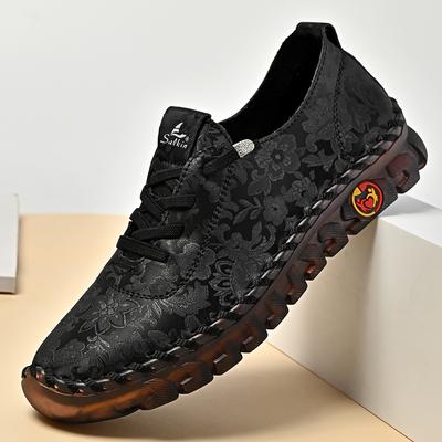 Print Fashi Sneakers Women Hand-stitching Leather Casual Shoes Design Platform Loafers Breathable Flats Shoe Driving Plus Size