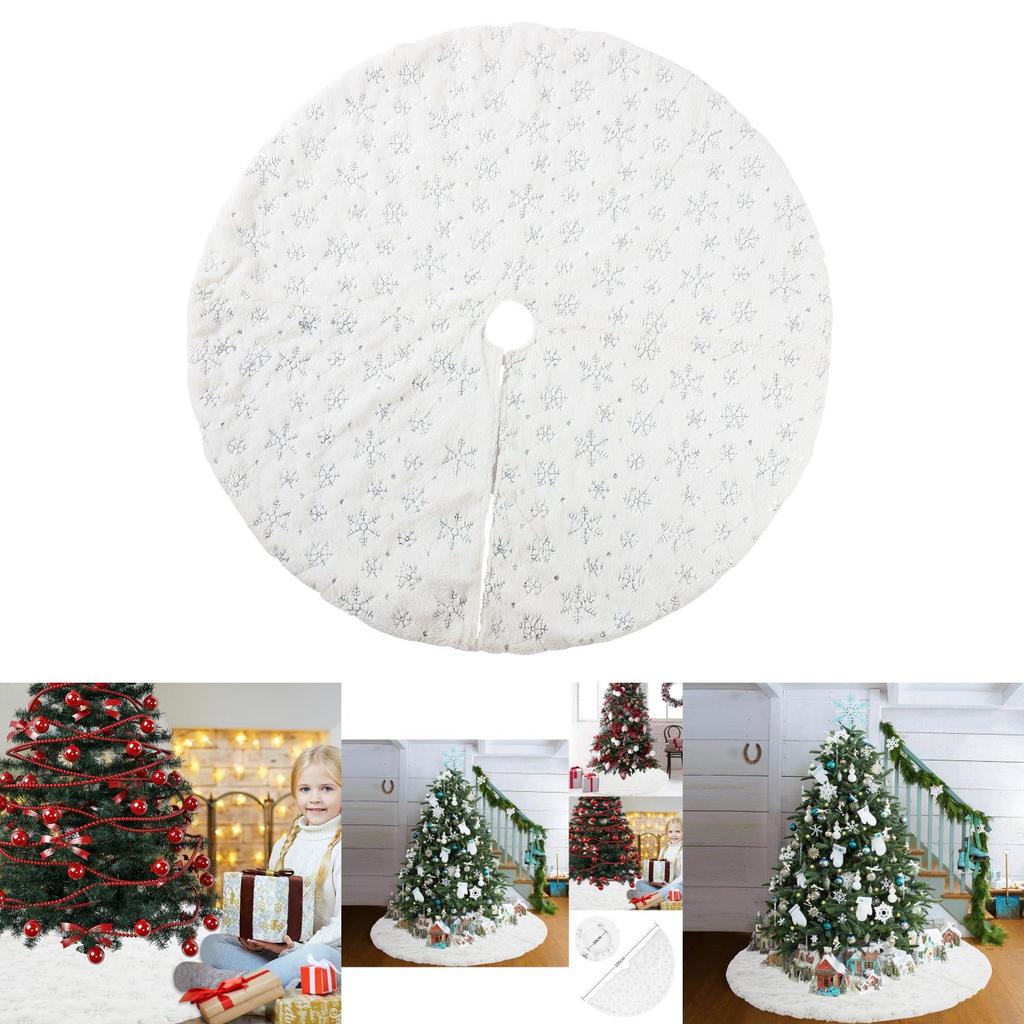 Stunning White Silver Sequin Snowflake Christmas Tree Skirt For Elegant Holiday Decoration