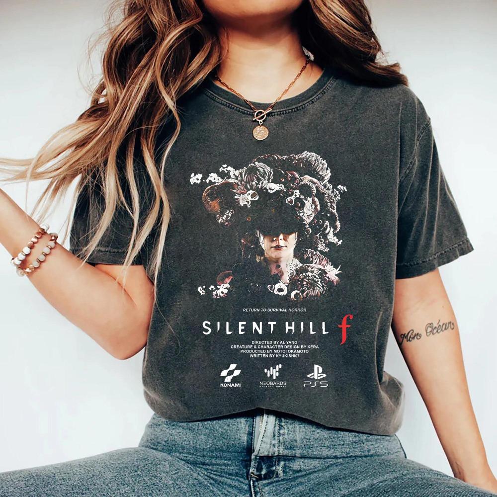 Silent Hill F Tshirt Horror Game Pattern Tshirt Summer New Retro Street Unisexs and Womens Casual Fashion Tshirt