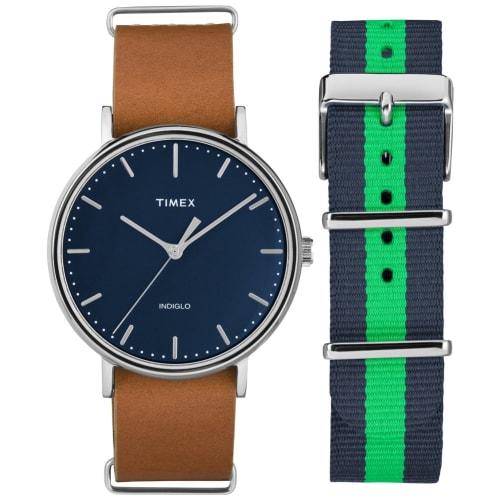 Timex Fairfield Blue Dial Leather Strap Men's Watch Gift Set TWG016300
