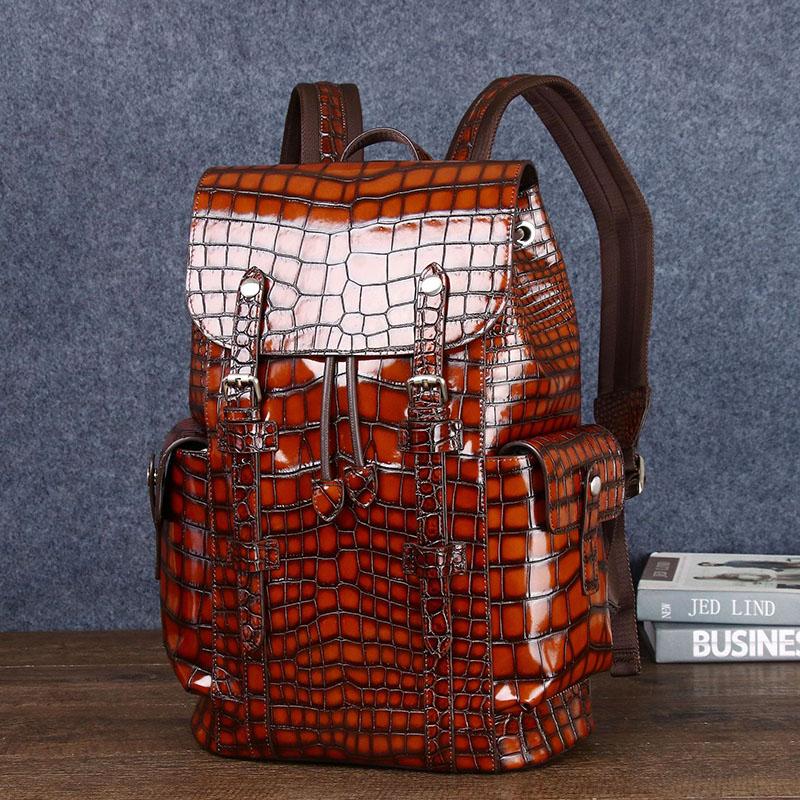 Genuine leather men's backpack real cowhide crocodile pattern casual large capacity travel bag new