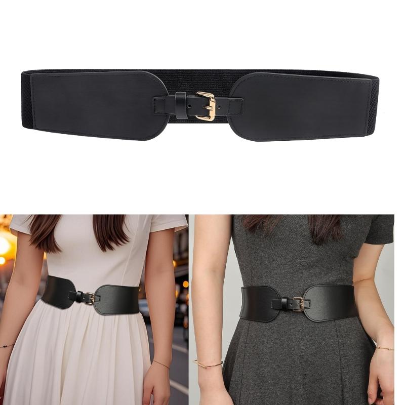 Adjustable Waist Cincher Belt Elastic Support Stretch Belt For Daily Wear Fitness Gym Classical Black PU Leather