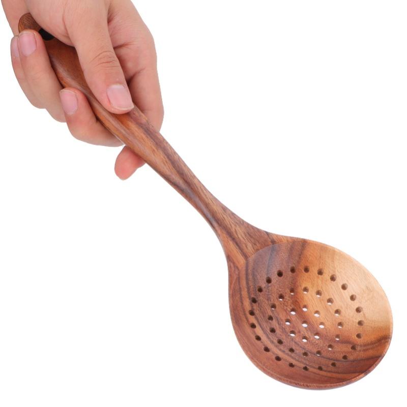 Slotted Spoon Wooden Long Handle Skimmer Scoop Kitchenware Cooking Kitchen  Utensil