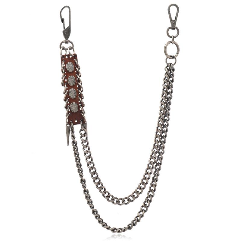 

Unisex Hip Hop Unique Black Brown Leather Jeans Waist Chain - Double Layer Metal Chain