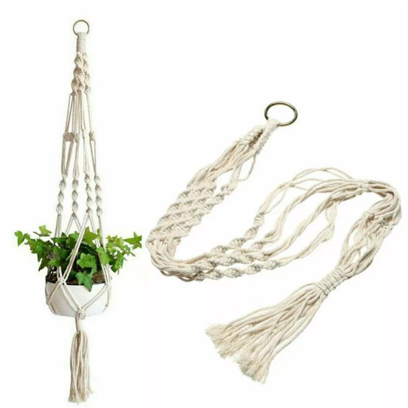 2 STK Makrame Jute Plantehenger Urtepotteholder Veggkunst Hage hengende tau