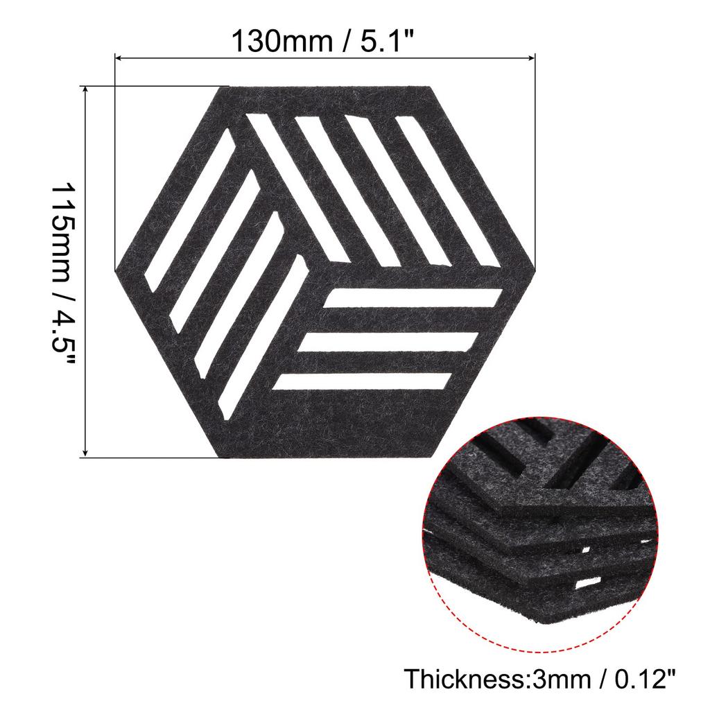 Uxcell Felt Coasters, 4-Piece Hexagonal Mat Pad for Drink Cups, Pots, Bowls, Vases, Dark Gray