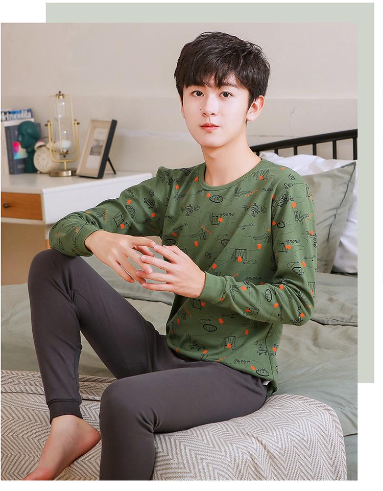 Teen Boys' Autumn Cotton Clothes Set: Thin Style Underwear and Wool Shirt for Junior High Students