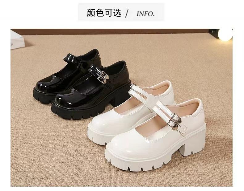 2025  New Spring and Autumn White Thick High Heels French High Heels Thick Heels British Style Mary Jane