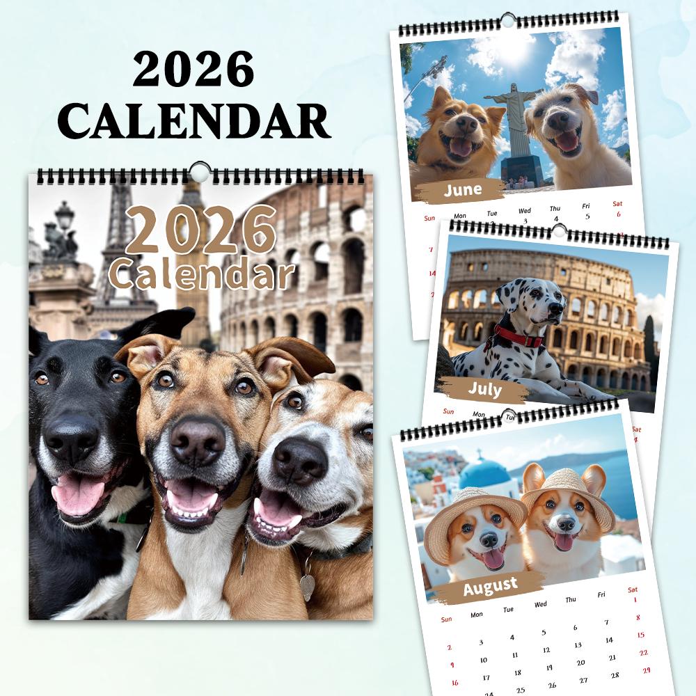 1 st 2026 Väggkalender, Hundresor Tema, 12 Vackra Design, Månadsplaner, Perfekt Gåva för Födelsedag, Jul, Nyår