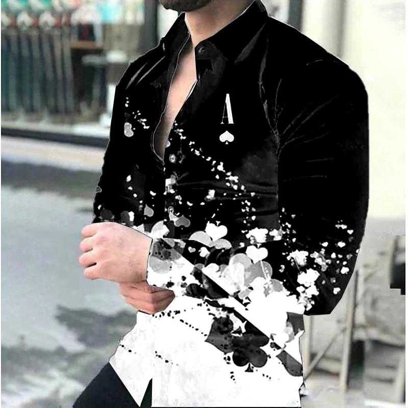 Men's Shirts Poker Black Pink White a Series of Men's New Casual Outdoor Party New 2024 Men's New Tops