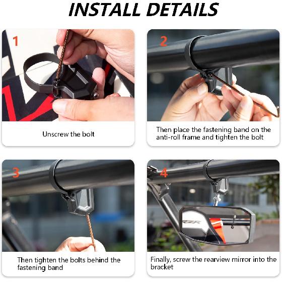 UTV Rearview Mirror For 1.5" To 2.0"Inch Roll Cage, New RZR Mirrors With Simple Adjustment Of Viewing Angle, Compatible With Polaris RZR, Can Am