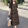 Women Casual V-Neck Loose Half Sleeve Leopard Print Dress