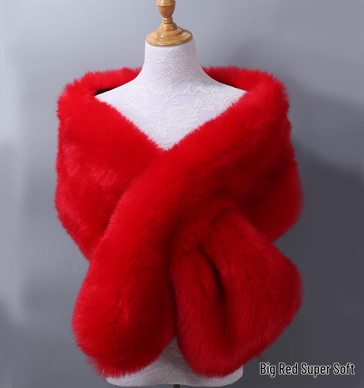 Women's Faux Fox Fur Shawl Cloak: Thick Autumn/Winter Bridal Evening Scarf and Neck Warmer