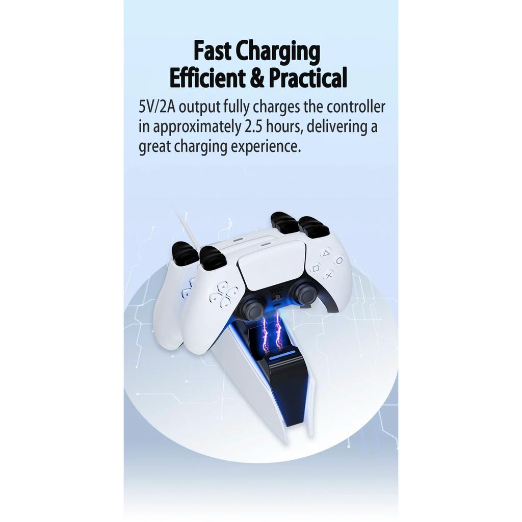 Dual Fast Charging Dock Station for PS5 Controllers, Plug & Play Contact Charger with LED Indicator Lights