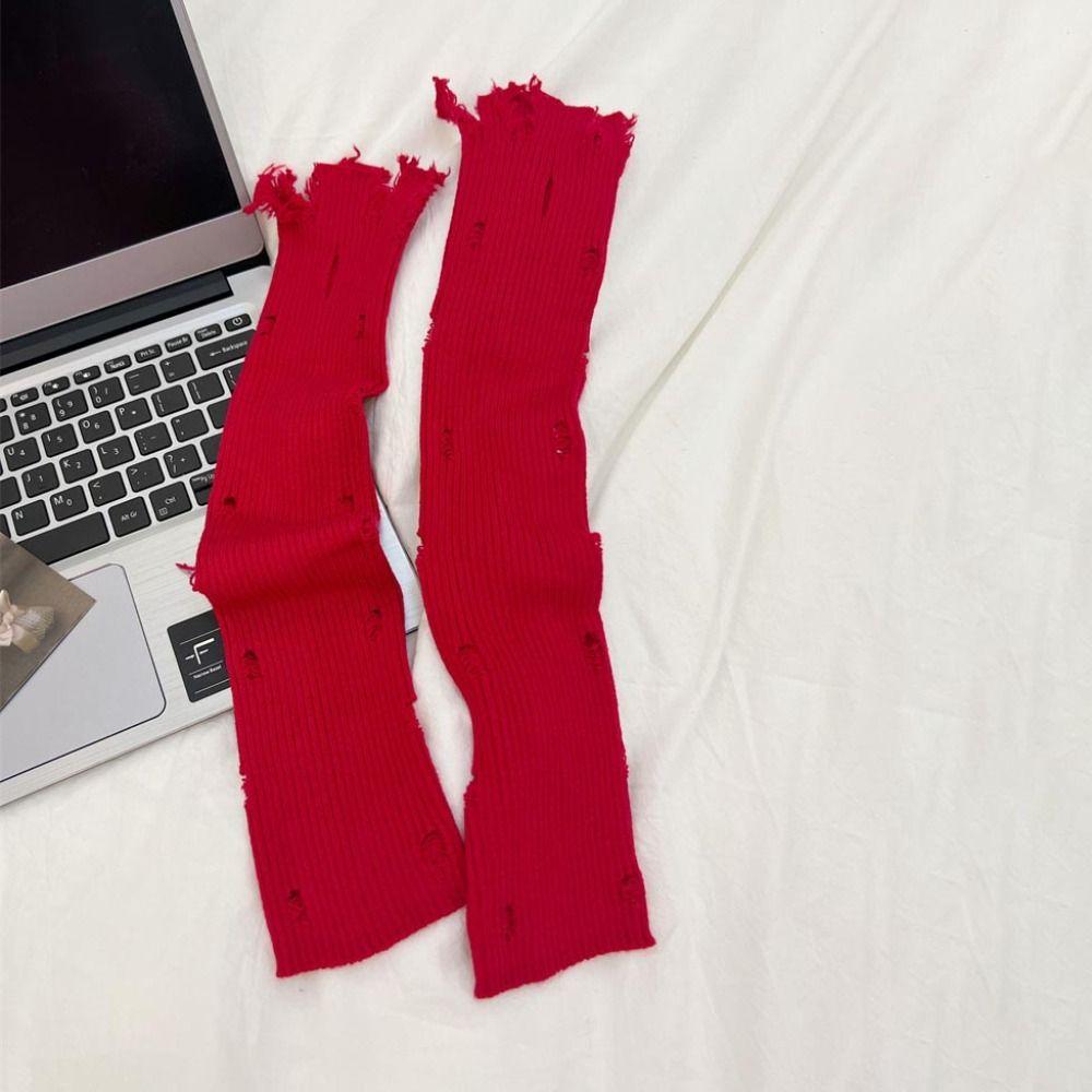Дырявые Рукава Дофаминового Цвета Корейский Стиль Милые Перчатки Без Пальцев Streetwear