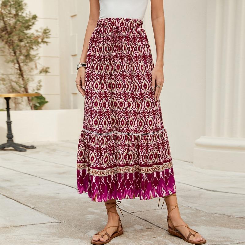 Women's Spring/Summer Beach Dress Positioning Printed Bohemian Holiday Skirt