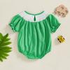 Baby Girls Rompers Tractor Embroidery Round Neck Short Sleeve Infant Bodysuits Jumpsuits