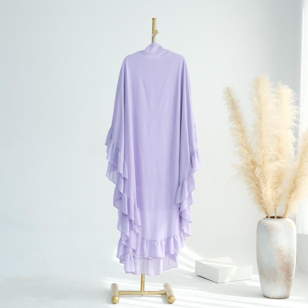 Long Chiffon Ramadan Khimar Abaya Headscarf Prayer Dress Muslim Abaya  Dubai Saudi Black Robe