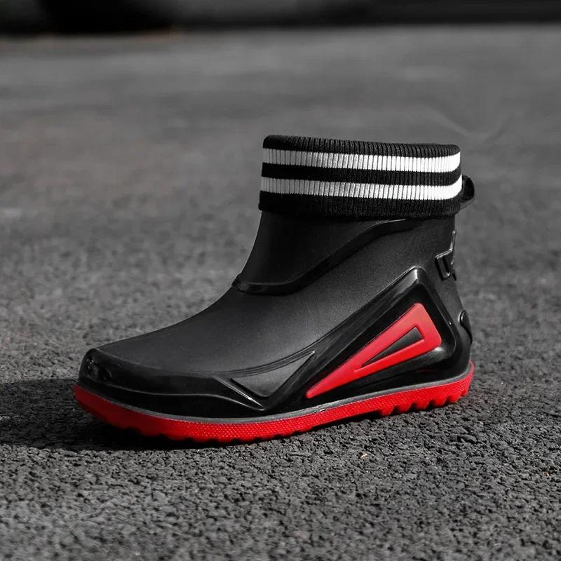 Men Rain Boots Durable Rubber Rain Shoes for Men Trend Outdoor Non-slip Waterproof Hiking Shoes Shaxi Slip on Fishing Shoes 2024