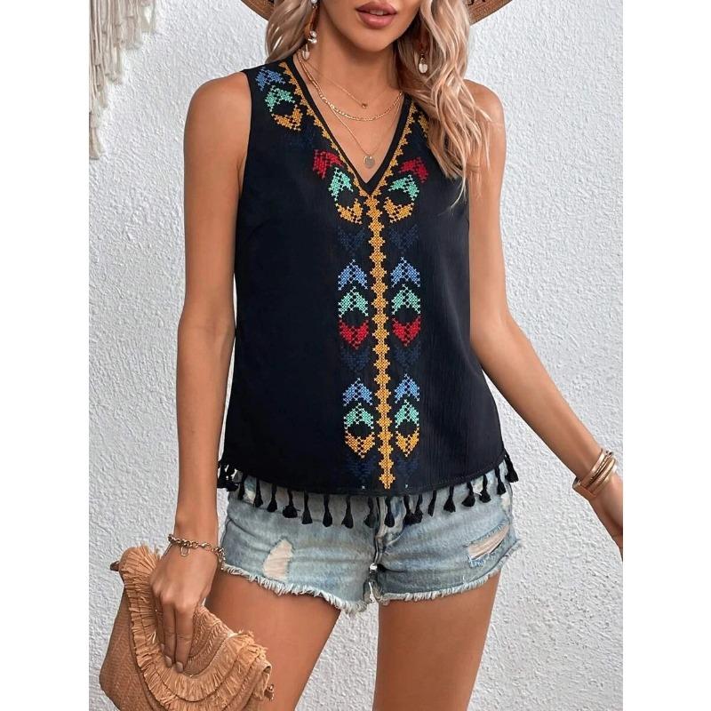 Women's Fashion Casual Summer Spring Sleeveless V-Neck Blouses & Shirts