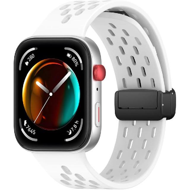 2pcs Bands for Huawei Watch Fit 3, Soft Silicone Wristband with Folding Clasp Breathable Smartwatch Watch Strap Sports Replacement Band Compatible