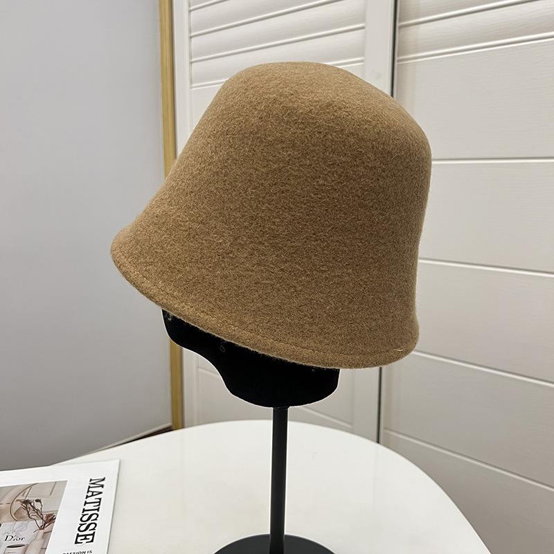 Simple Australian Wool Edge-locked Bucket Hat, Women's Autumn and Winter Warmth, Literary and Artistic Face, Small Bell-shaped Fisherman Hat